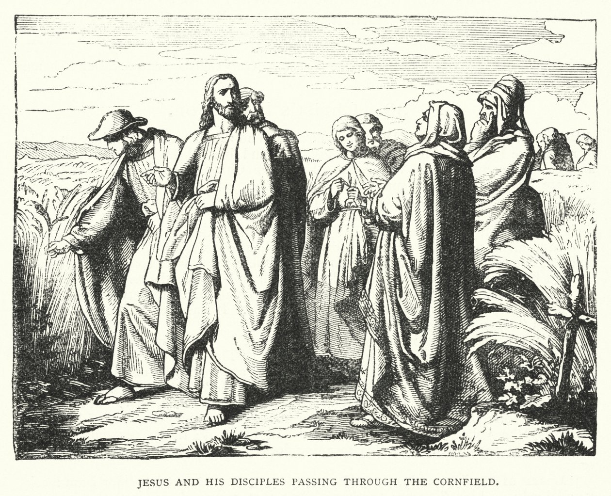 Jesus og hans disipler går gjennom kornåkeren (gravering) av English School