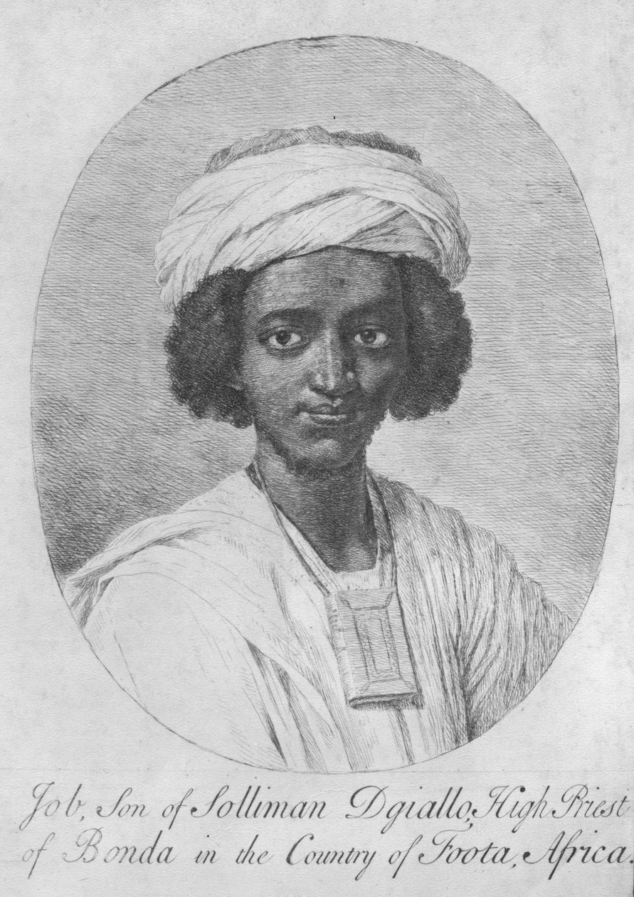 Job, sønn av Suleiman Diallo, yppersteprest for obligasjoner i landet Foota, Afrika, ca. 1750 (etsing og gravering) av English School