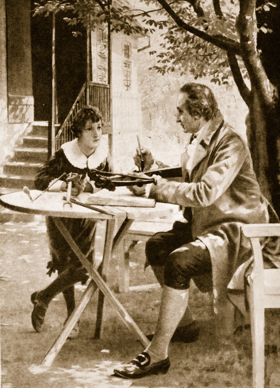 Johann Wolfgang von Goethe instruerer sønnen sin, August, hvordan han skal skyte med armbrøst av English School