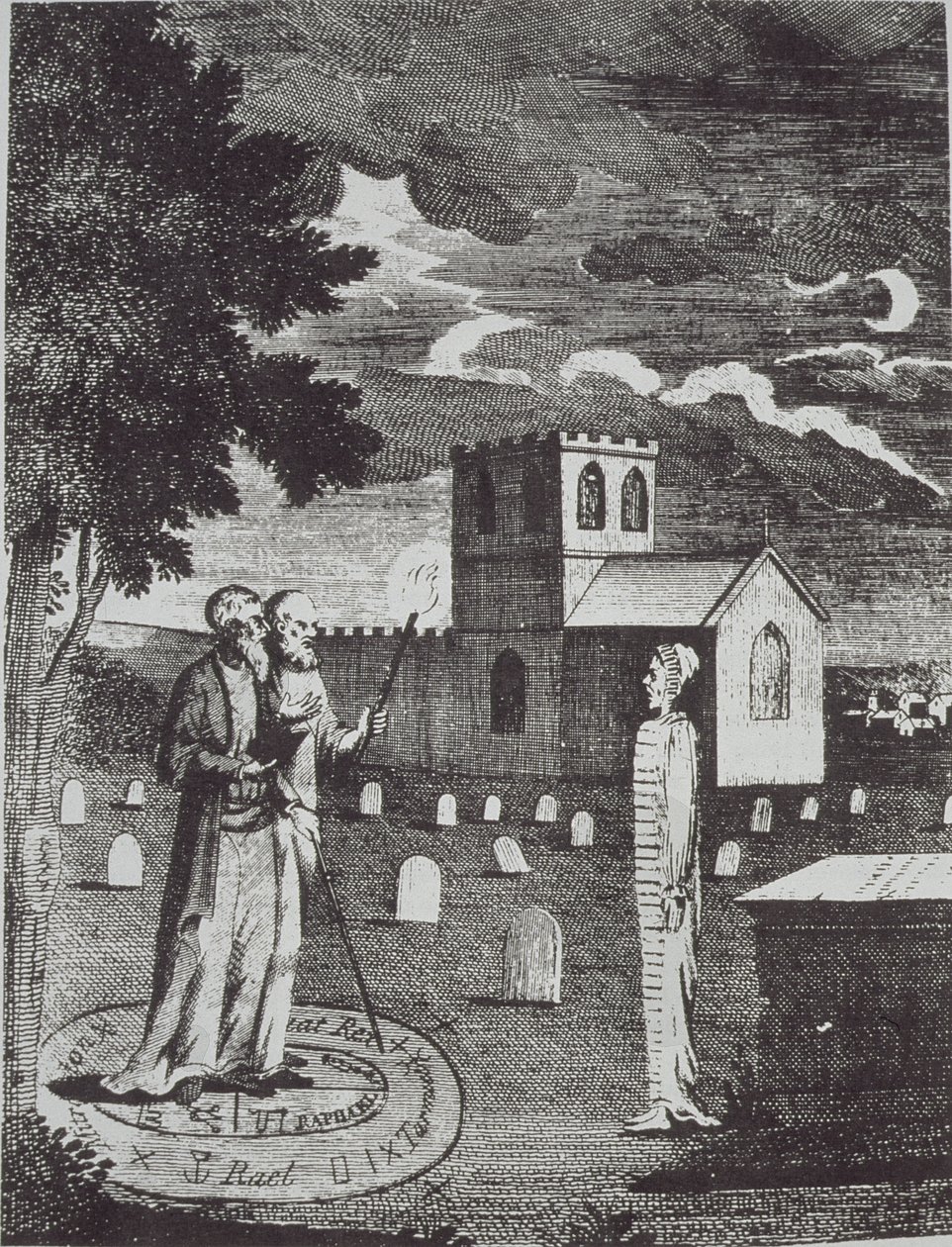 John Dee og Edward Kelly som tilkaller de døde, fra a History of Magic, utgitt sent på 1800-tallet av English School