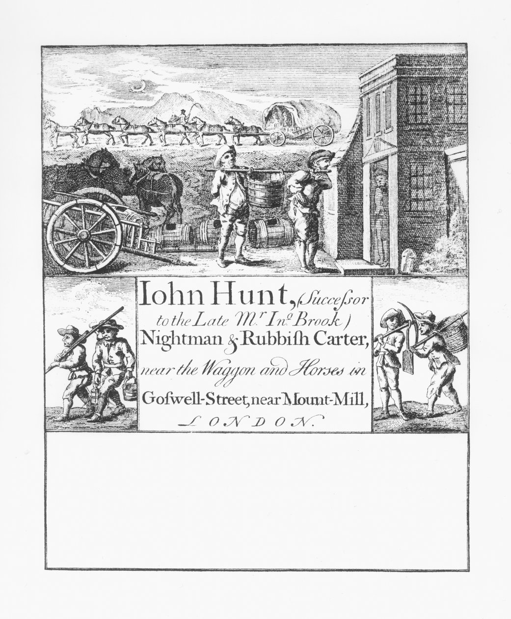 John Hunt, Nightman and Rubbish Carter, nær Wagon and Horses i Goswell Street, nær Mount Mill, London av English School