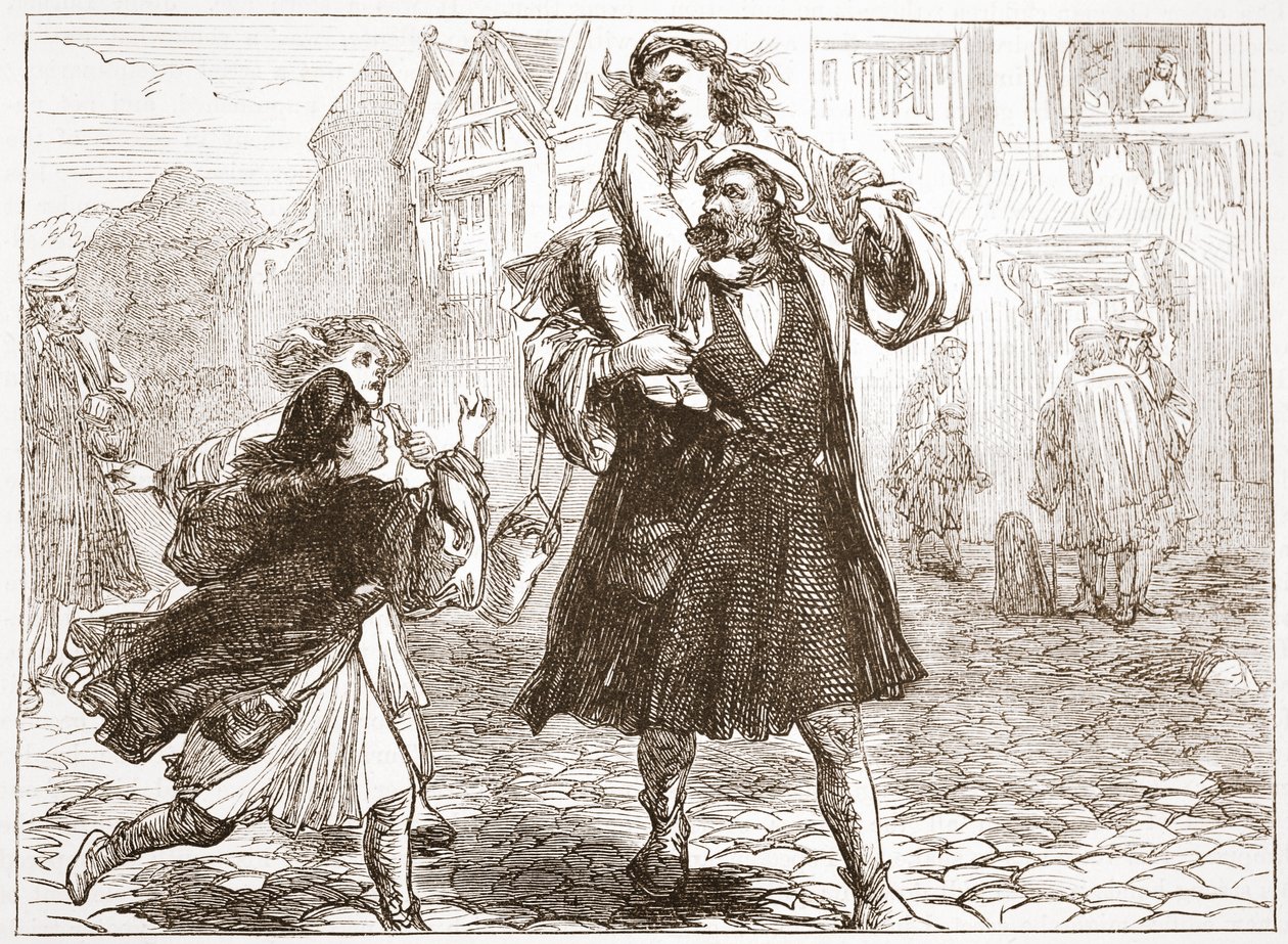 John Luther tar sønnen på skolen, illustrasjon fra The History of Protestantism av James Aitken Wylie (1808-1890), pub. 1878 av English School