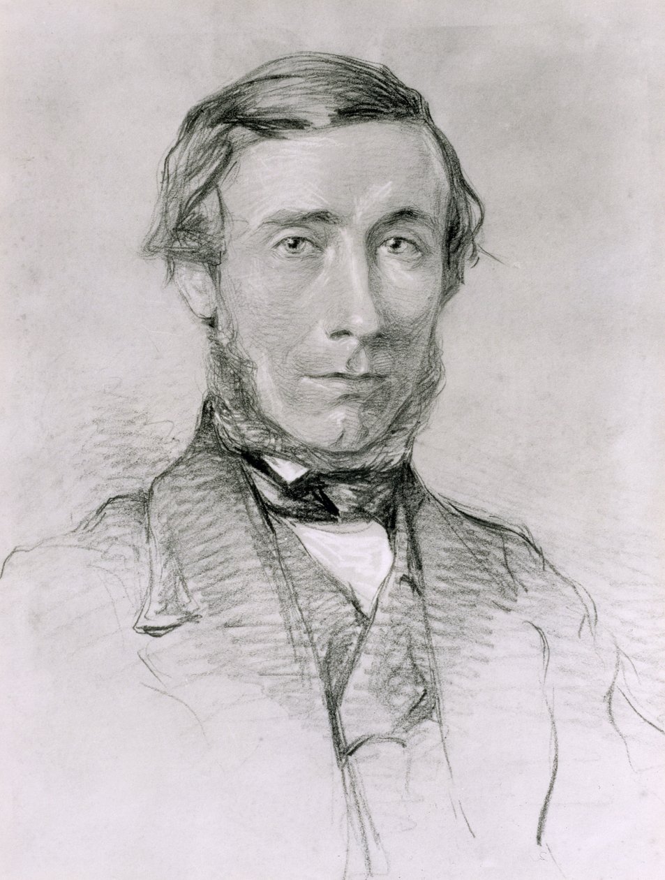 John Tyndall (1820-93) (kull forhøyet med hvitt på papir) av English School