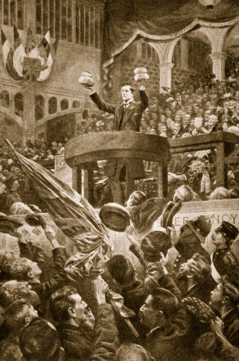 Joseph Chamberlain i Bingley Hall, Birmingham 4. november 1903 av English School