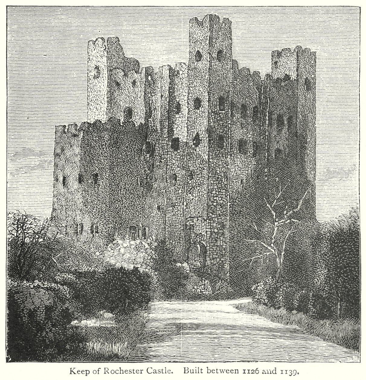 Rochester Castles borg. Bygd mellom 1126 og 1139 (gravering) av English School