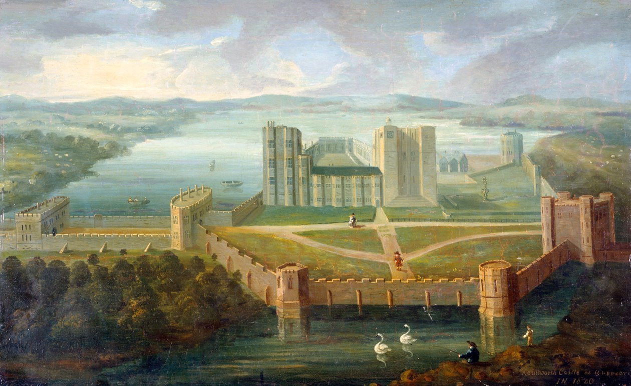 Kenilworth Castle, Warwickshire (olje på lerret) av English School