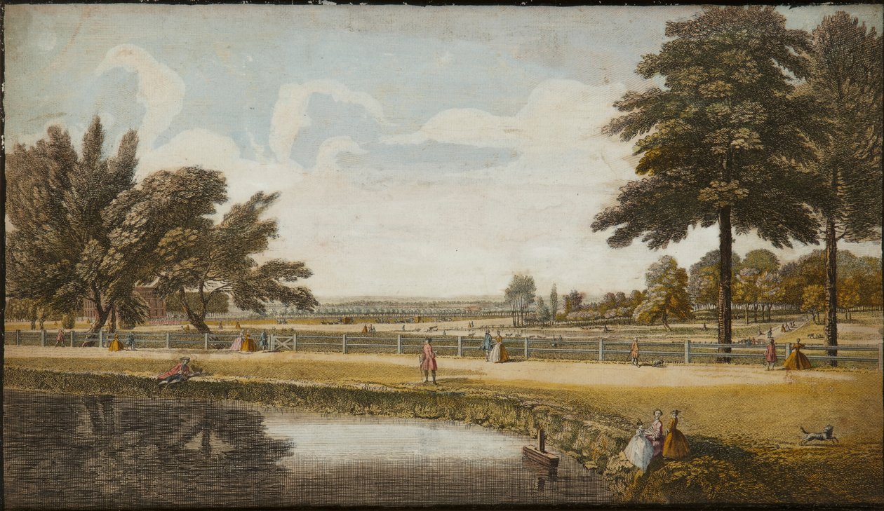Kensington Gardens, ca. 1740-60 (håndfarget gravering) av English School
