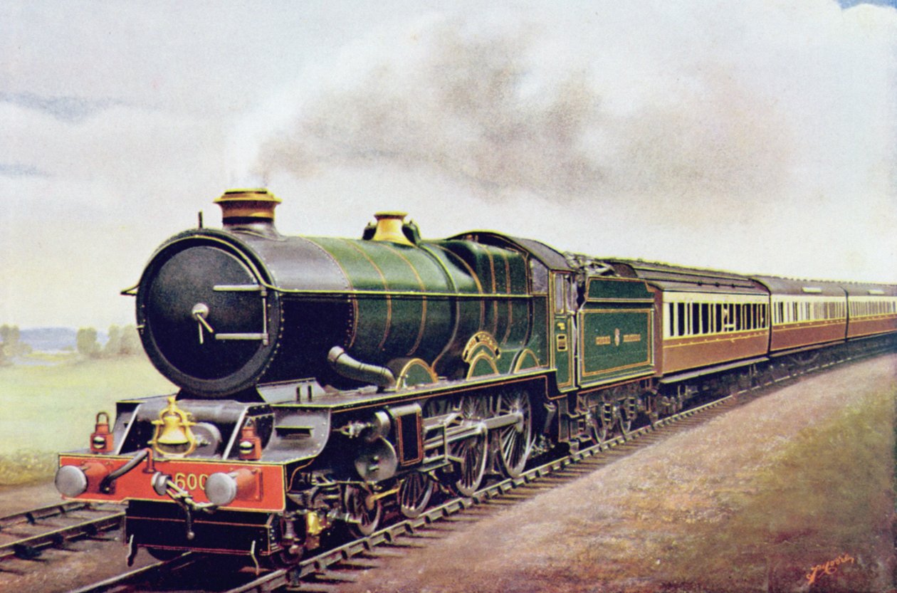 Kong George V av G.W.R Cornish Railway Express, illustrasjon fra The Wonder Book of Railways, fjortende utgave redigert av Harry Golding, 1929 av English School