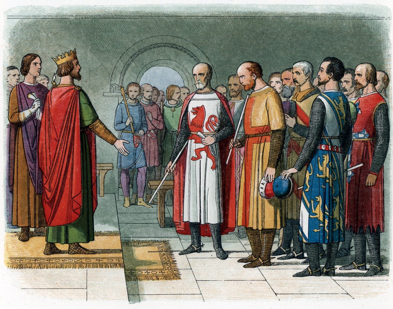 Kong Henry III av England overfor baronkommisjonen ledet av Simon V av Montfort, illustrasjon fra 