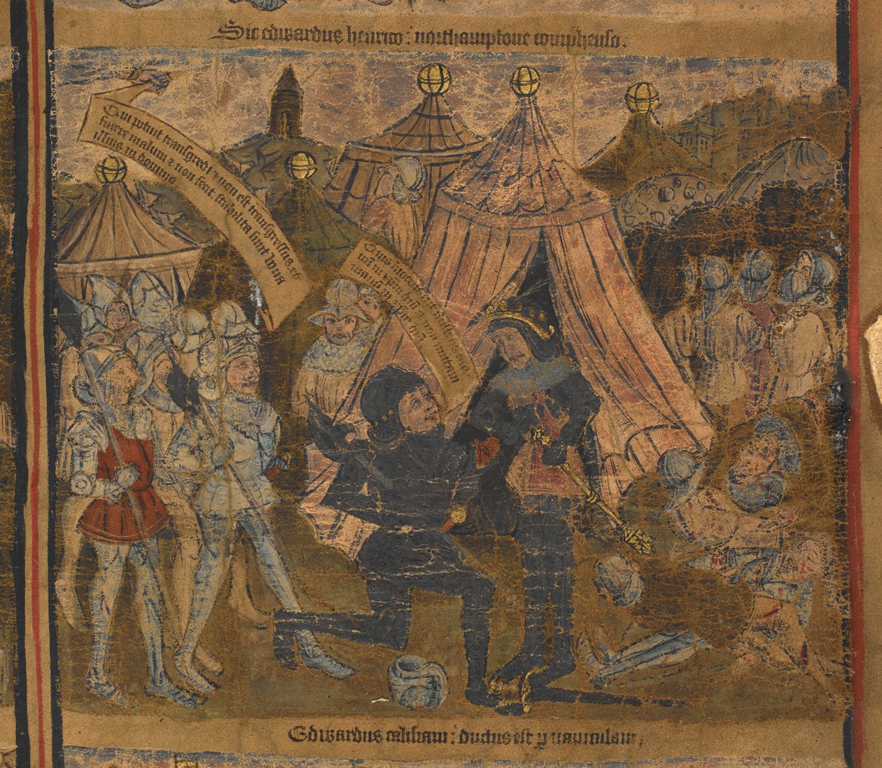 Kong Henry VI tatt til fange etter slaget ved Northampton i 1460 av Edward av York (etterpå kong Edward IV) og jarlene av Warwick og Salisbury, illustrasjon fra 