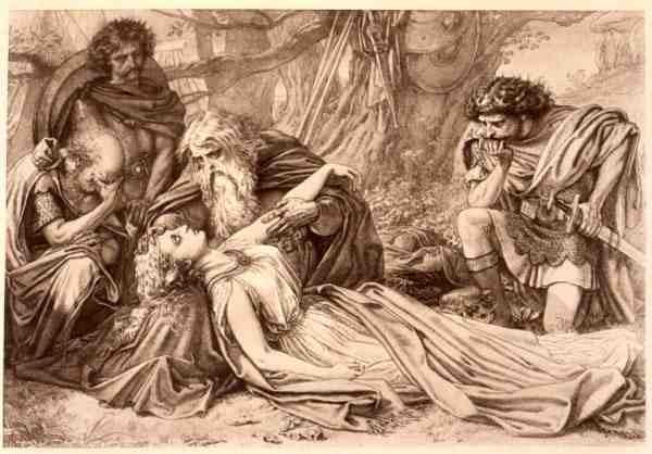 King Lear, Act 5 Scene 3, av William Shakespeare (1564-1616) (gravering) av English School