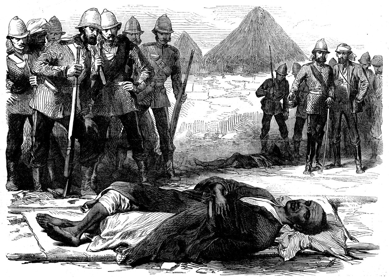 Kong Theodore, da han lå død ved Magdala, fra den britiske ekspedisjonen til Magdala, 1868 av English School