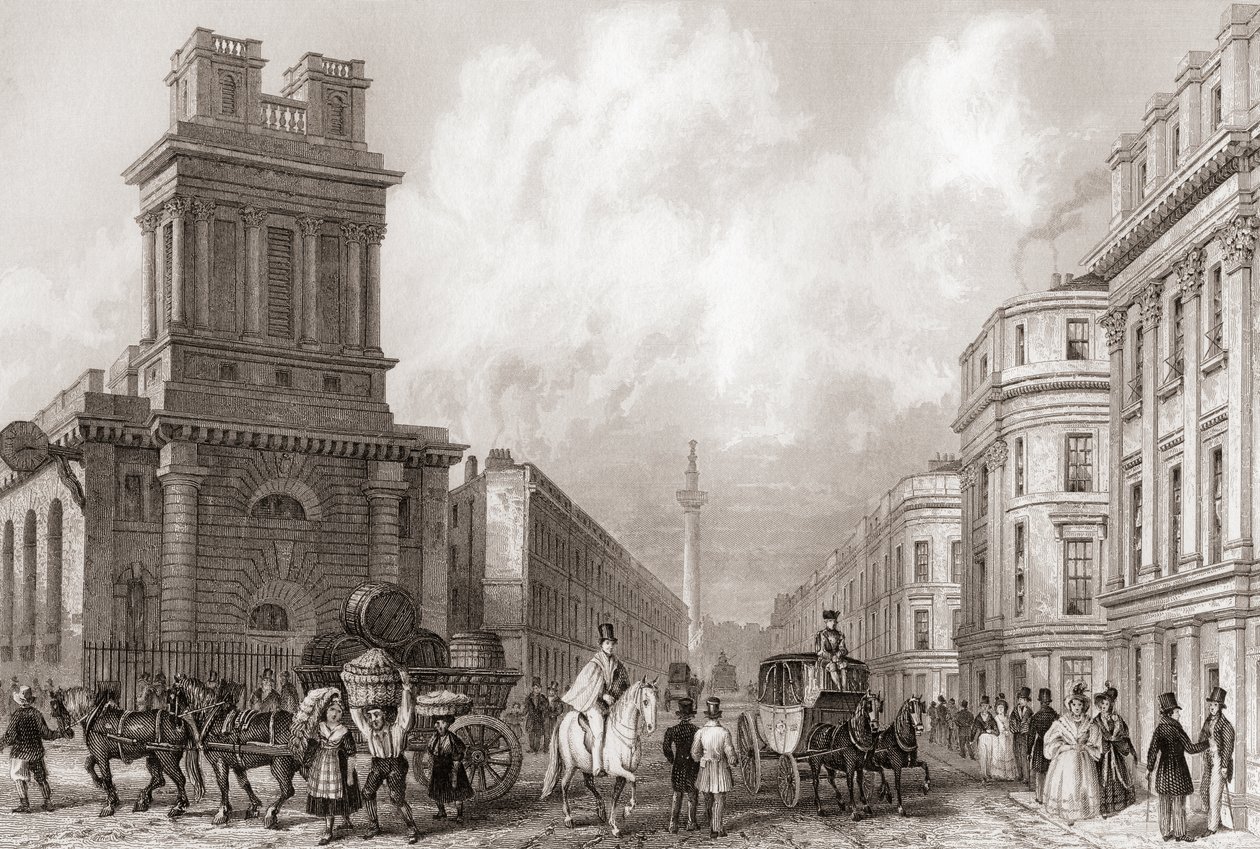 King William Street og St Mary Woolnoth, London, England av English School