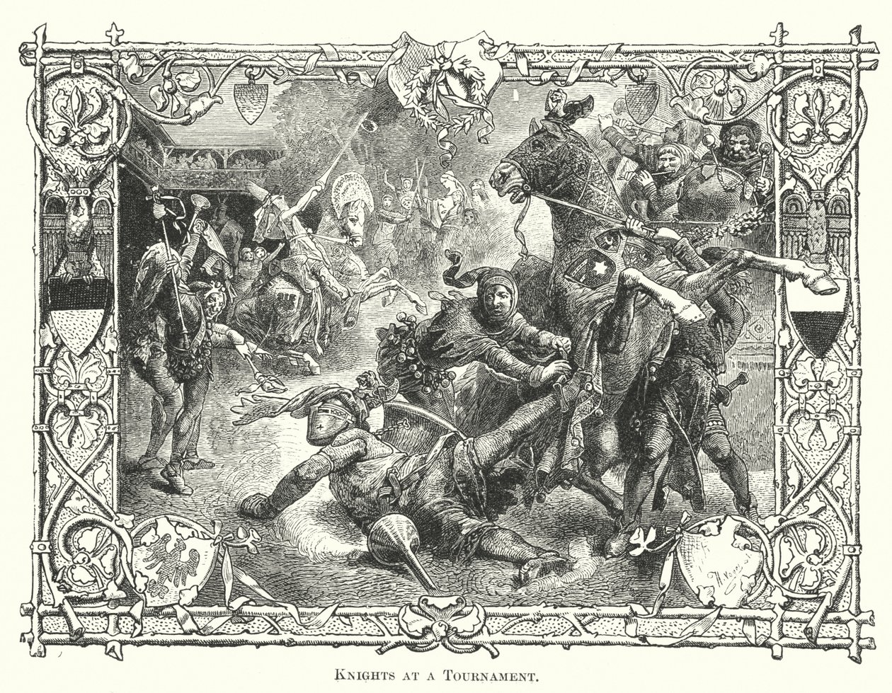 Riddere i en turnering (gravering) av English School