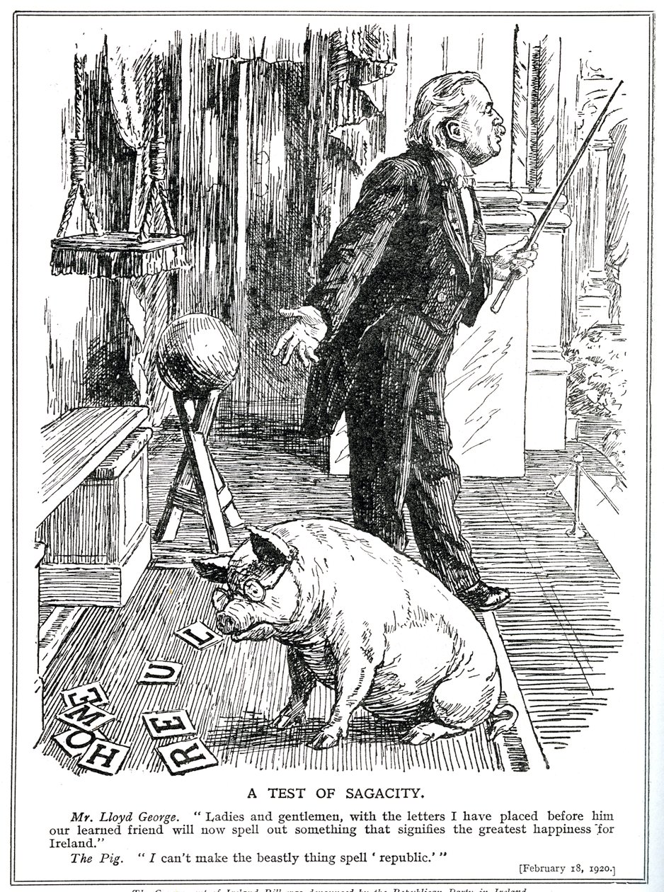 LLoyd George møter motstand mot sitt lovforslag om regjeringen i Irland fra det irske republikanske partiet. februar 1920 av English School