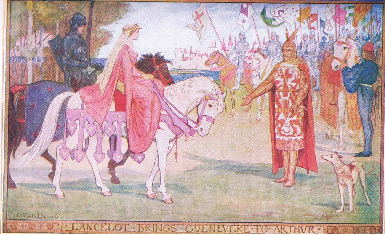 Lancelot bringer Guenevere til Arthur, illustrasjon fra 