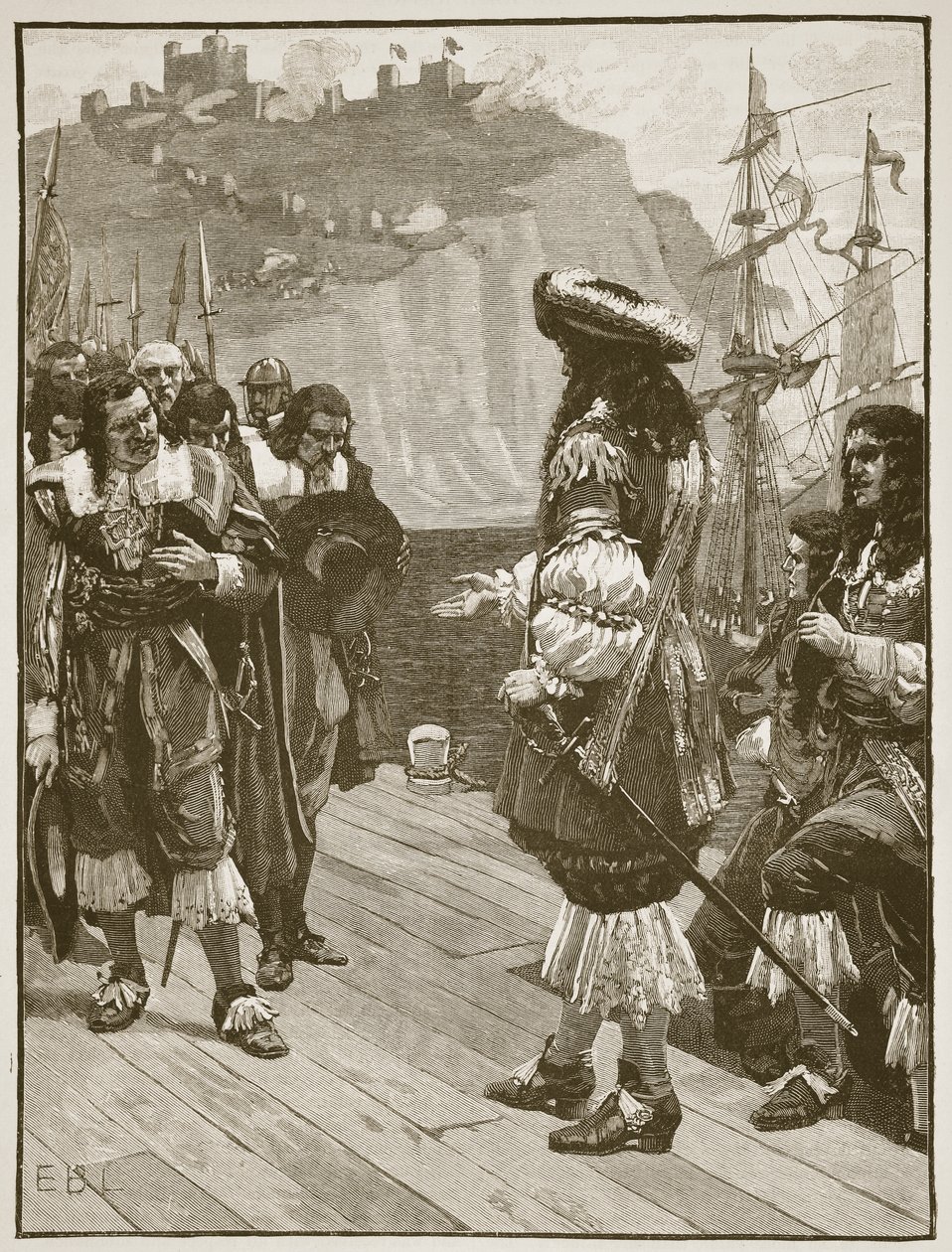 Landing av Charles II ved Dover, 26. mai 1660, illustrasjon fra Cassells Illustrated History of England (sepiafoto) av English School