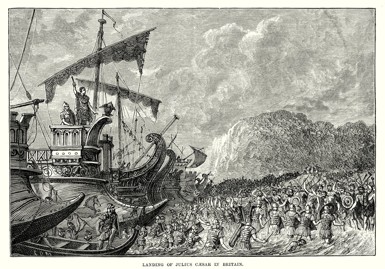 Julius Cæsars landgang i Storbritannia (gravering) av English School