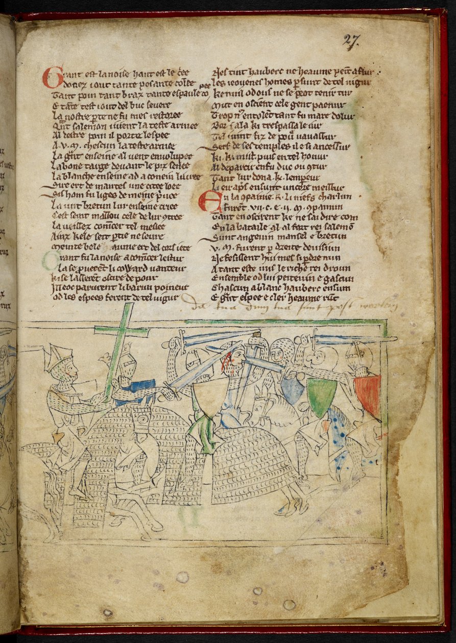 Lansdowne 782 f.27r Et slag mellom riddere, fra 