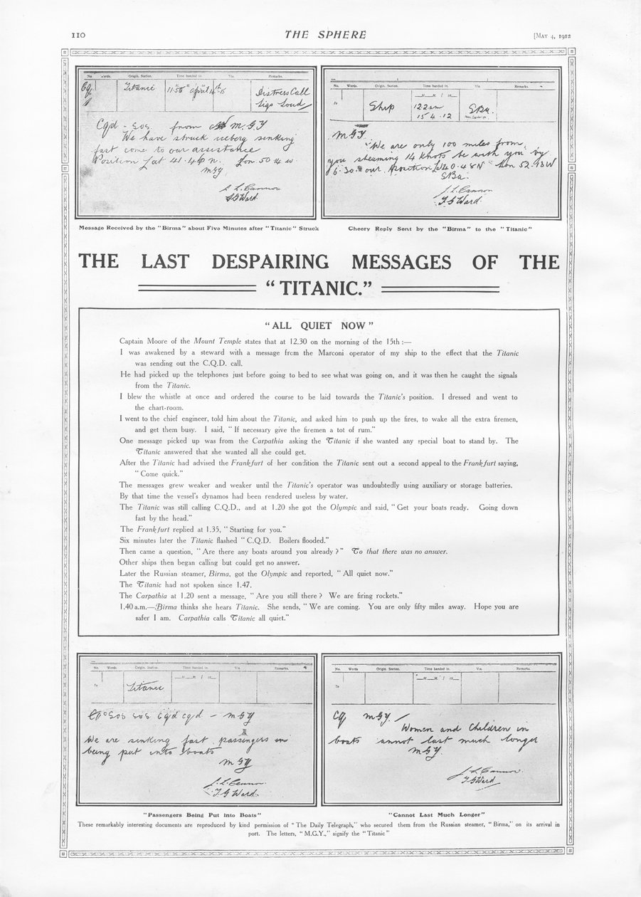 Last Messages of Titanic, fra The Sphere, 4. mai 1912 av English School