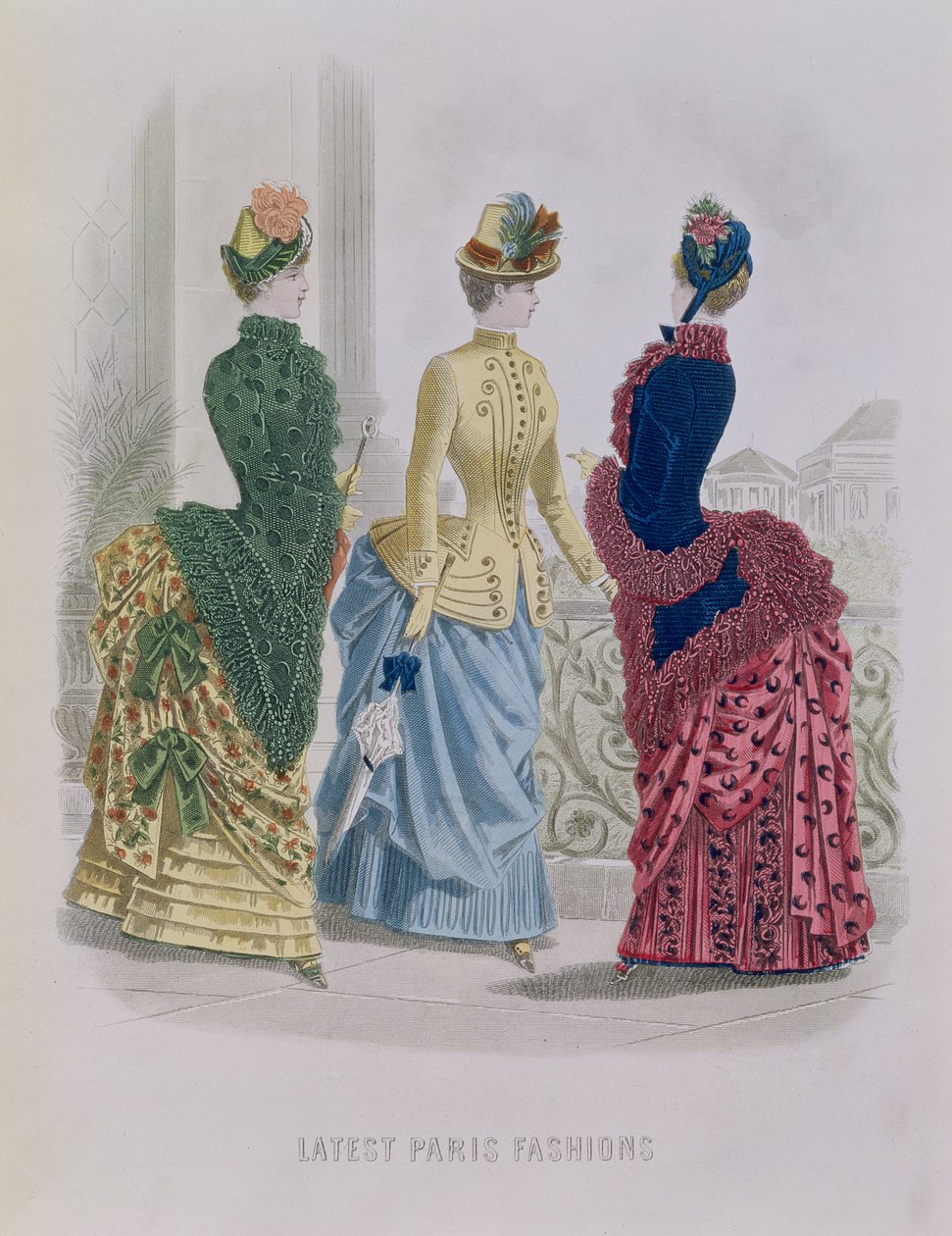 Siste Paris-moter, tredagskjoler i en moteplate fra The Queen, mai 1885 av English School