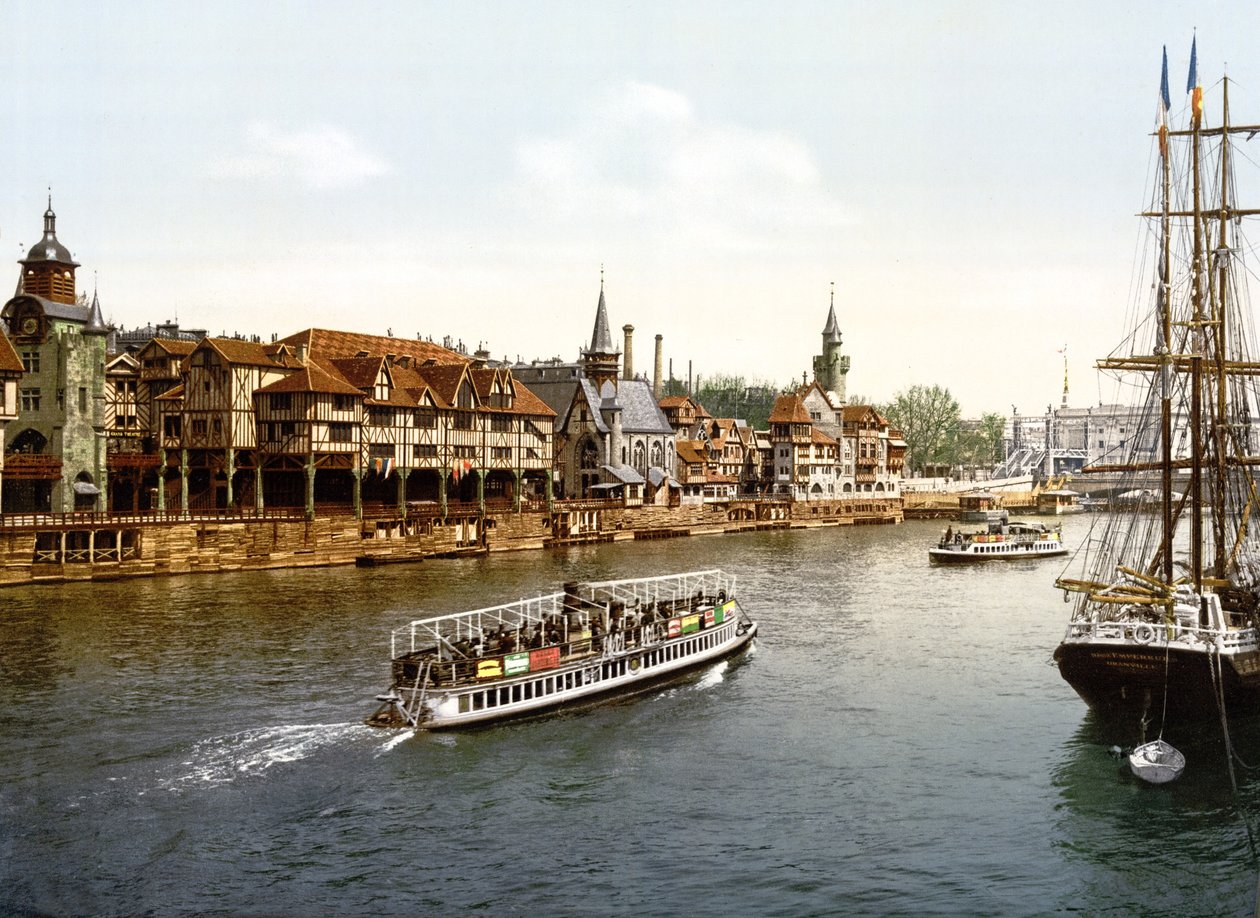 Gamle Paris, utsikt over Seinen, Paris (håndfarget bilde) av English School