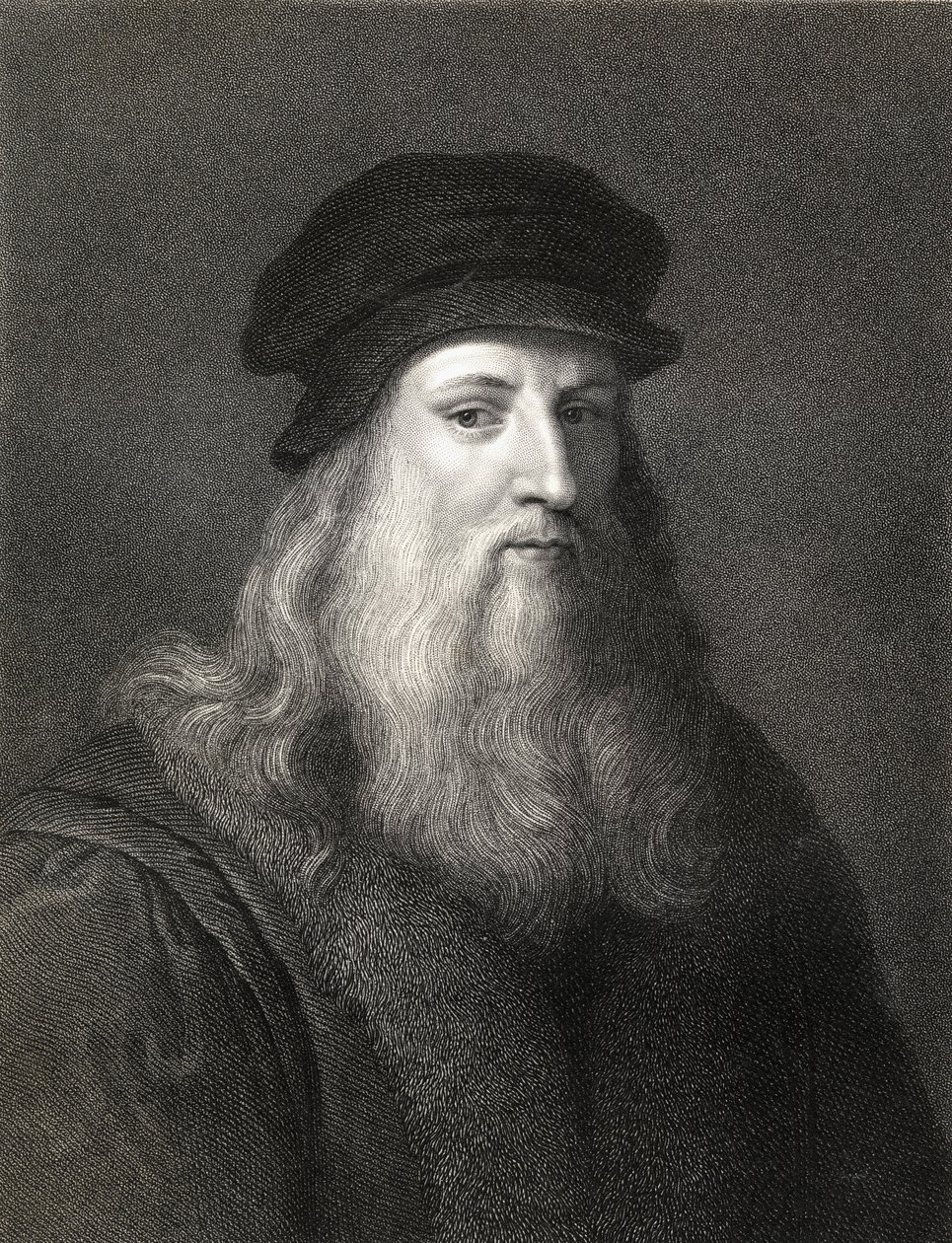 Leonardo da Vinci (1452-1519) gravering) av English School