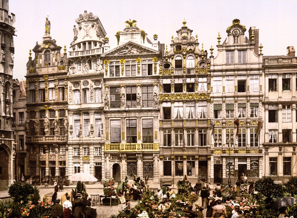 De gamle husene på Grand Place, Brussel (håndfarget bilde) av English School