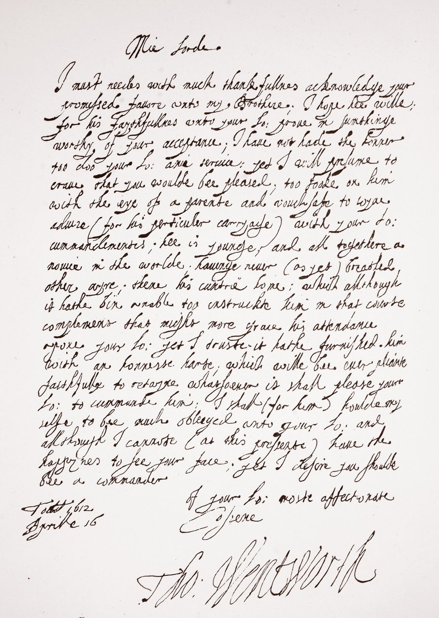 Brev av Thomas Wentworth, 16. april 1612 av English School