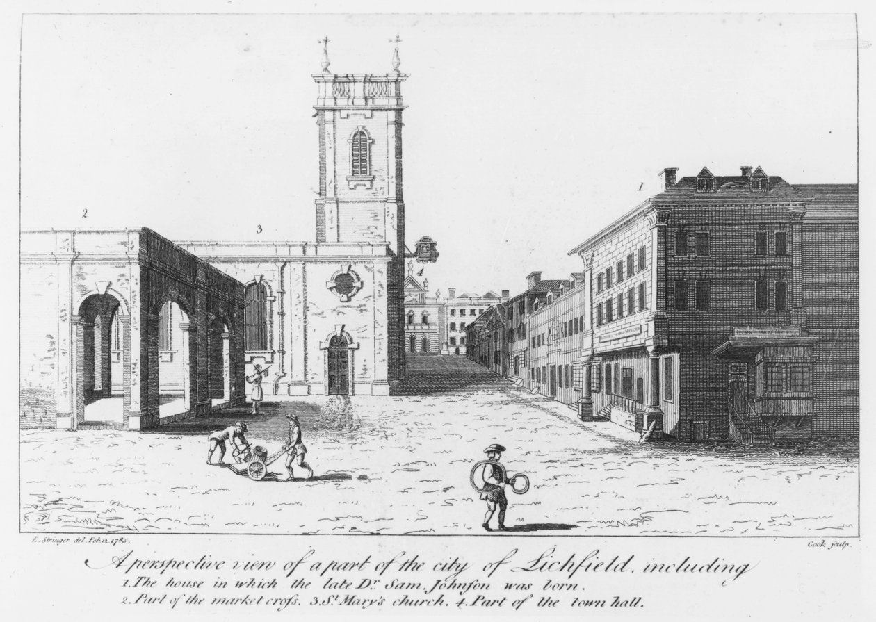 Lichfield, the birthplace of Dr Johnson (engraving) av English School