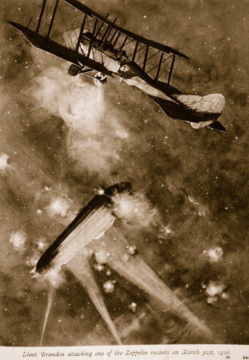 Løytt. Brandon angriper en av Zeppelin-angriperne 31. mars 1916, 1914-19 av English School