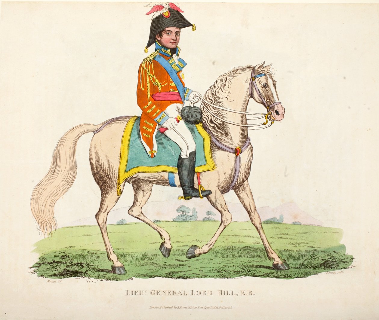 Generalløytnant Lord Hill KB, pub. av Richard Evans, engr Romney, illustrasjon fra An Historical Account of the Battle of Waterloo av William Mudford, 1816 av English School