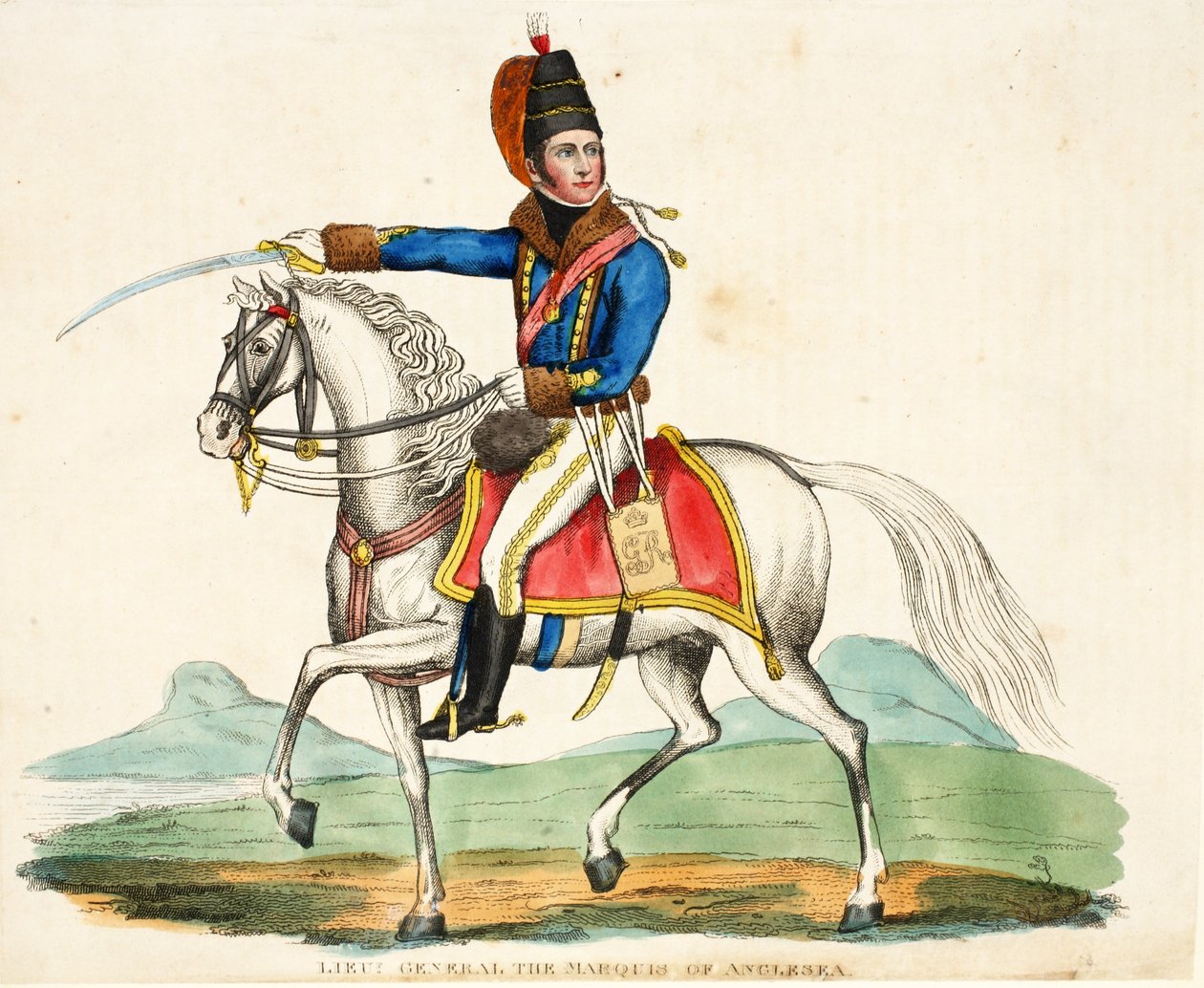 Generalløytn Marquis of Anglesea, pub. av Richard Evans, engr Romney, illustrasjon fra An Historical Account of the Battle of Waterloo av William Mudford, 1816 av English School