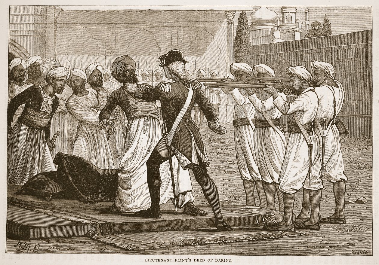 Lieutenant Flints Deed of Daring, illustrasjon fra Cassells Illustrated History of India av James Grant, pub. 1879 av English School