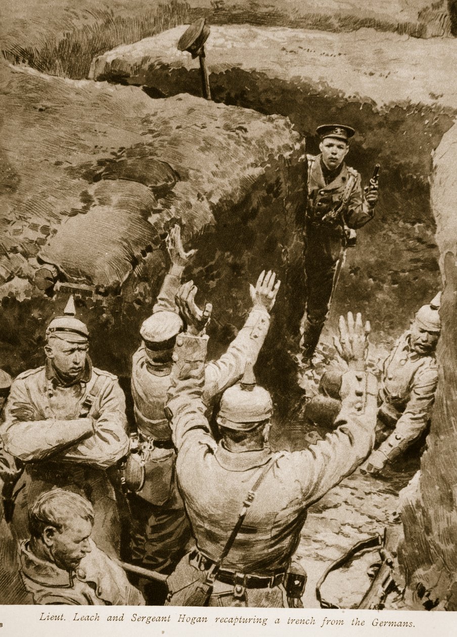 Løytnant Leach og sersjant Hogan gjenerobrer en skyttergrav fra tyskerne, 1914-19 av English School