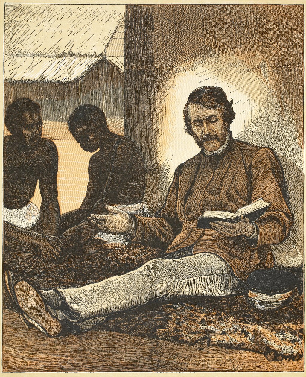 Livingstone, illustrasjon fra The Pictorial Edition of the Life and Discoveries of David Livingstone av J. Ewing Richie, pub. av A. Fullarton & Co., 1876 av English School