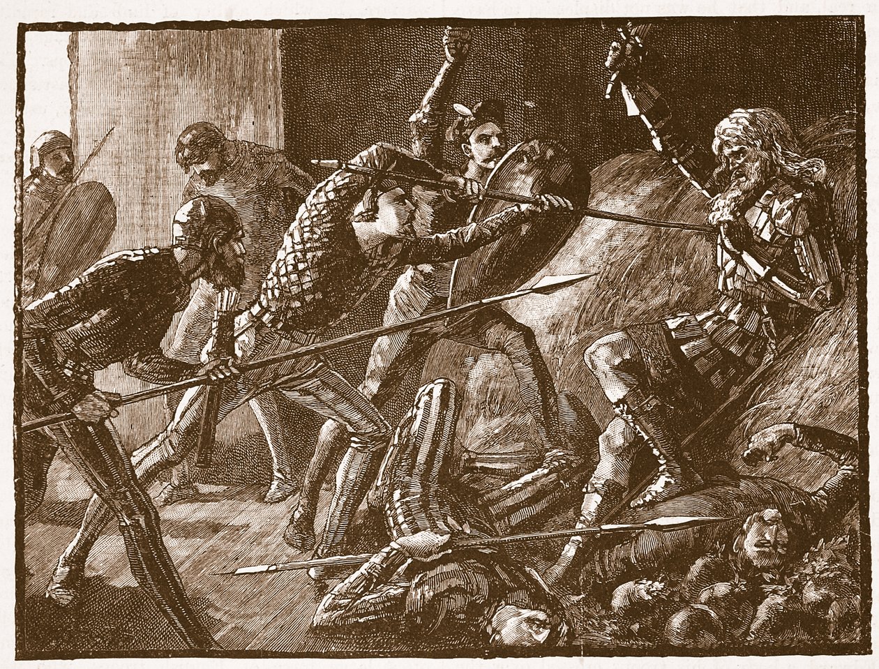 Llewelyns siste kamp, illustrasjon fra Cassells Illustrated History of England (sepia-bilde) av English School
