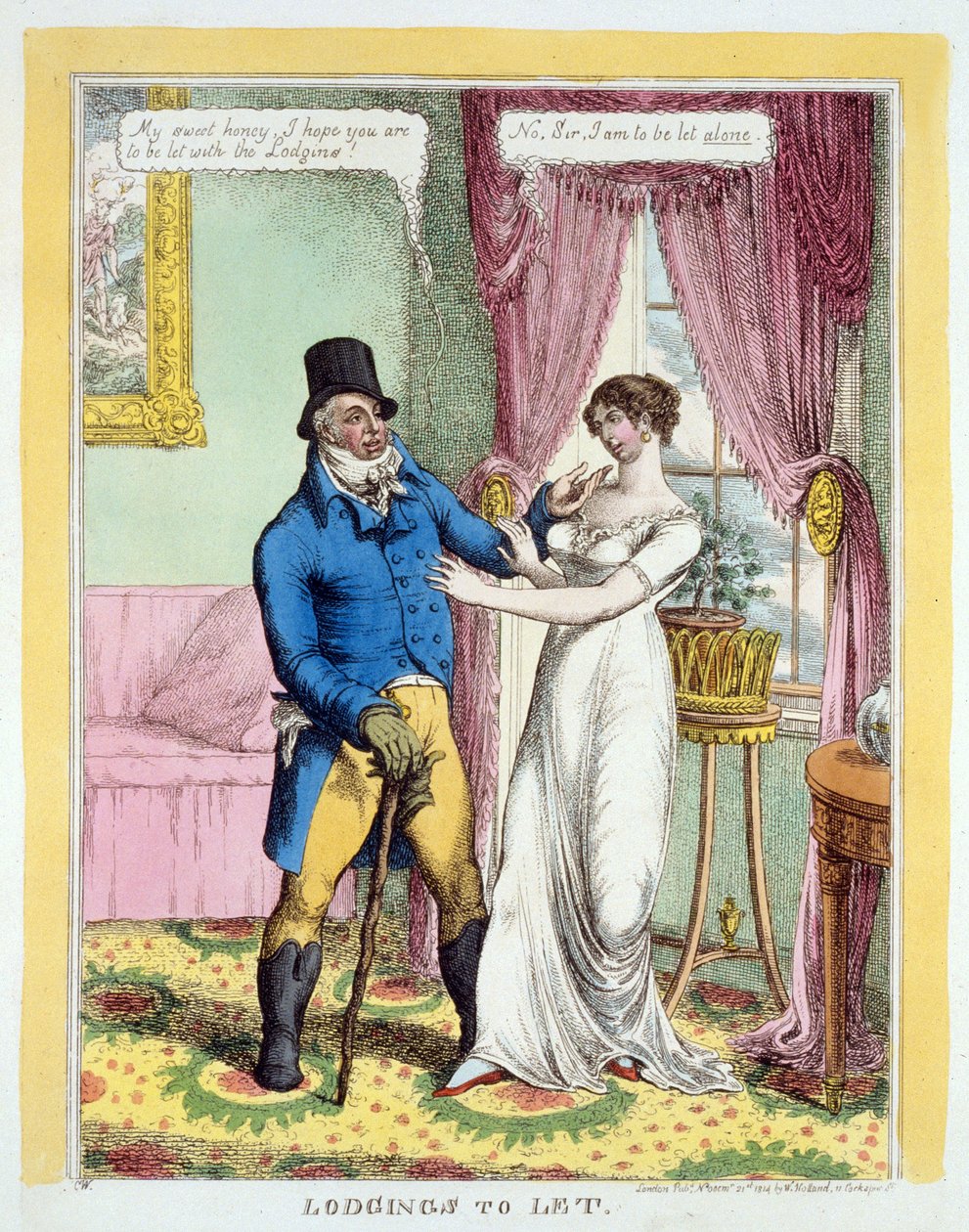 Overnatting til Let, pub. 1814 (håndfarget gravering) av English School