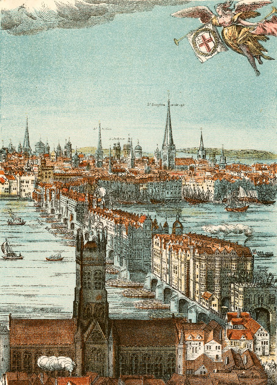 London Bridge (farget gravering) av English School