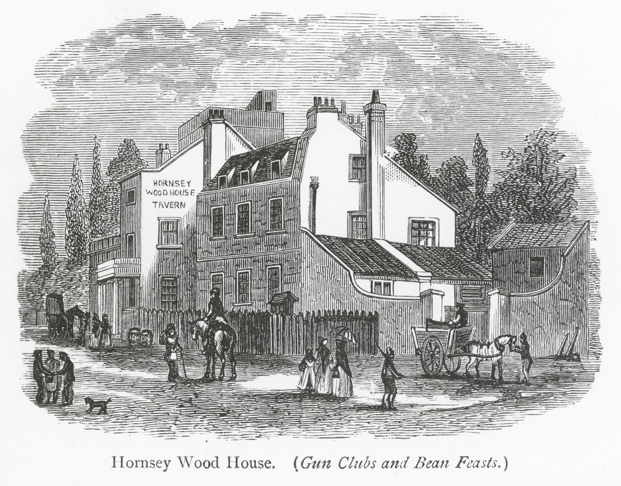 London-klubber: Hornsey Wood House (gravering) av English School