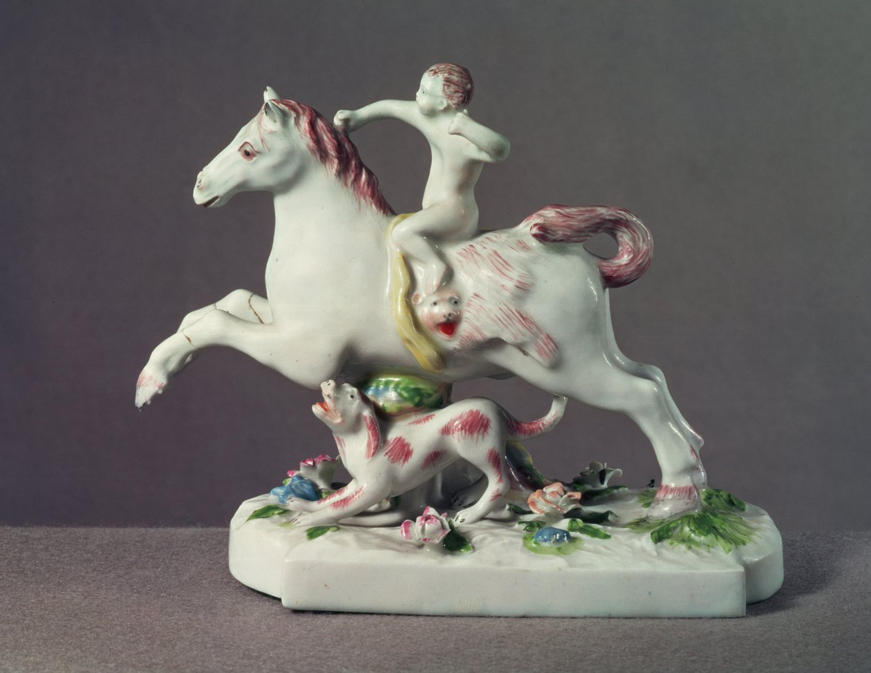Longton Hall-figur av Cupid som rir på en hest, ca. 1755 (porselen) av English School