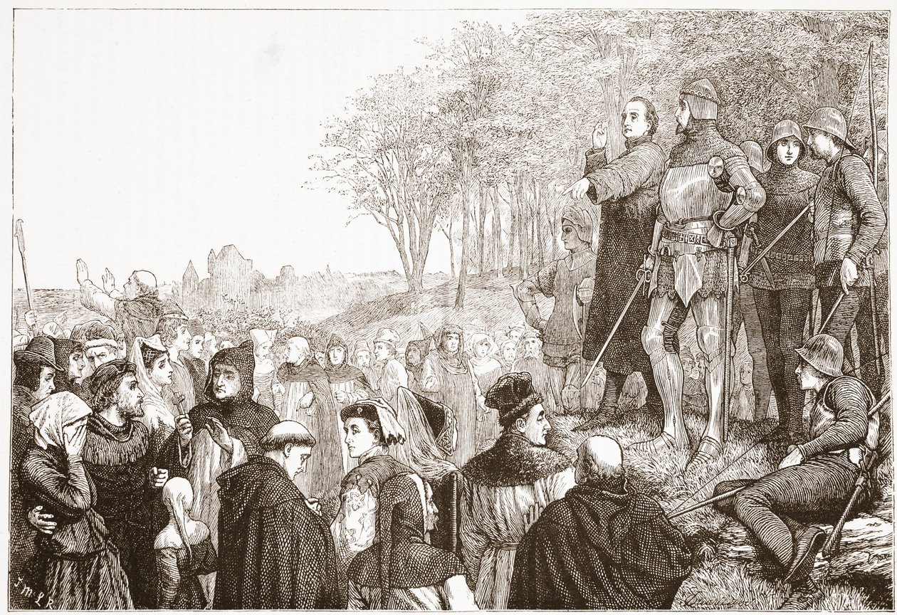 Lord Cobham at a Lollard Preaching, illustrasjon fra The History of Protestantism av James Aitken Wylie (1808-1890), pub. 1878 av English School