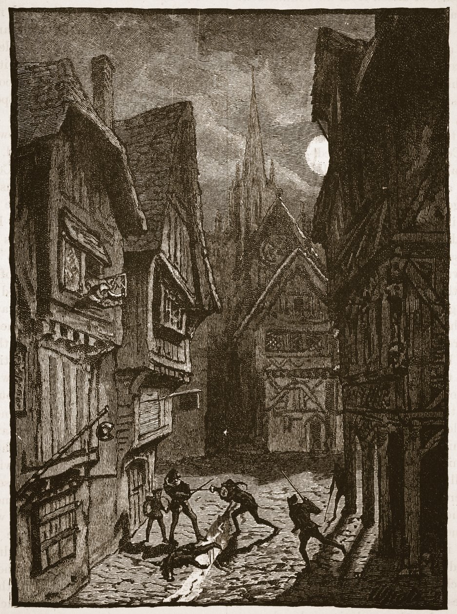 Lord Gray og hans tilhengere angriper jarlen av Southampton, illustrasjon fra Cassells Illustrated History of England (sepiafoto) av English School
