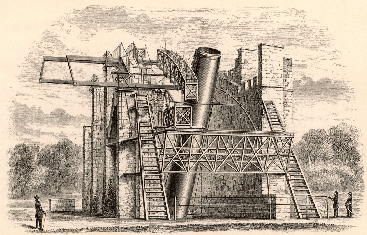 Lord Rosses store reflekterende teleskop, fra A Handbook of Descriptive Astronomy av George F. Chambers, utgitt i Oxford, 1890 av English School