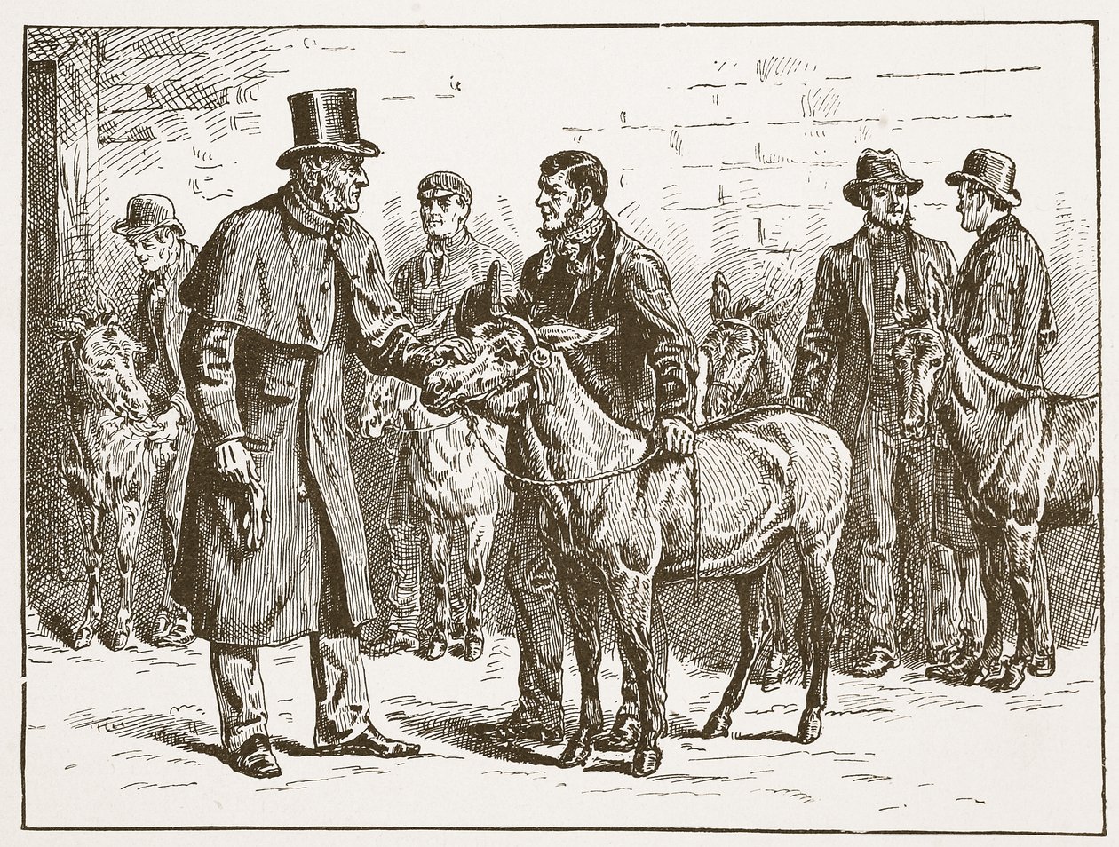 Lord Shaftesbury inspiserer et costermongers Donkey Show, illustrasjon fra The Church of England: A History for the People av H.D.M. Spence-Jones, pub. ca. 1910 (sepia-bilde) av English School