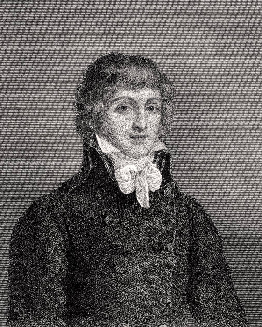 Louis Antonie Leon de Saint-Just, gravert av WH Mote, illustrasjon fra 'Historical Sketches of Statesmen' publisert i London, 1843 av English School
