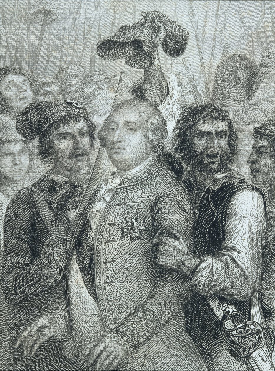 Louis XVI (1754-93), konge av Frankrike, tatt av folket fra Tuileries-palasset 20. juni 1792 av English School