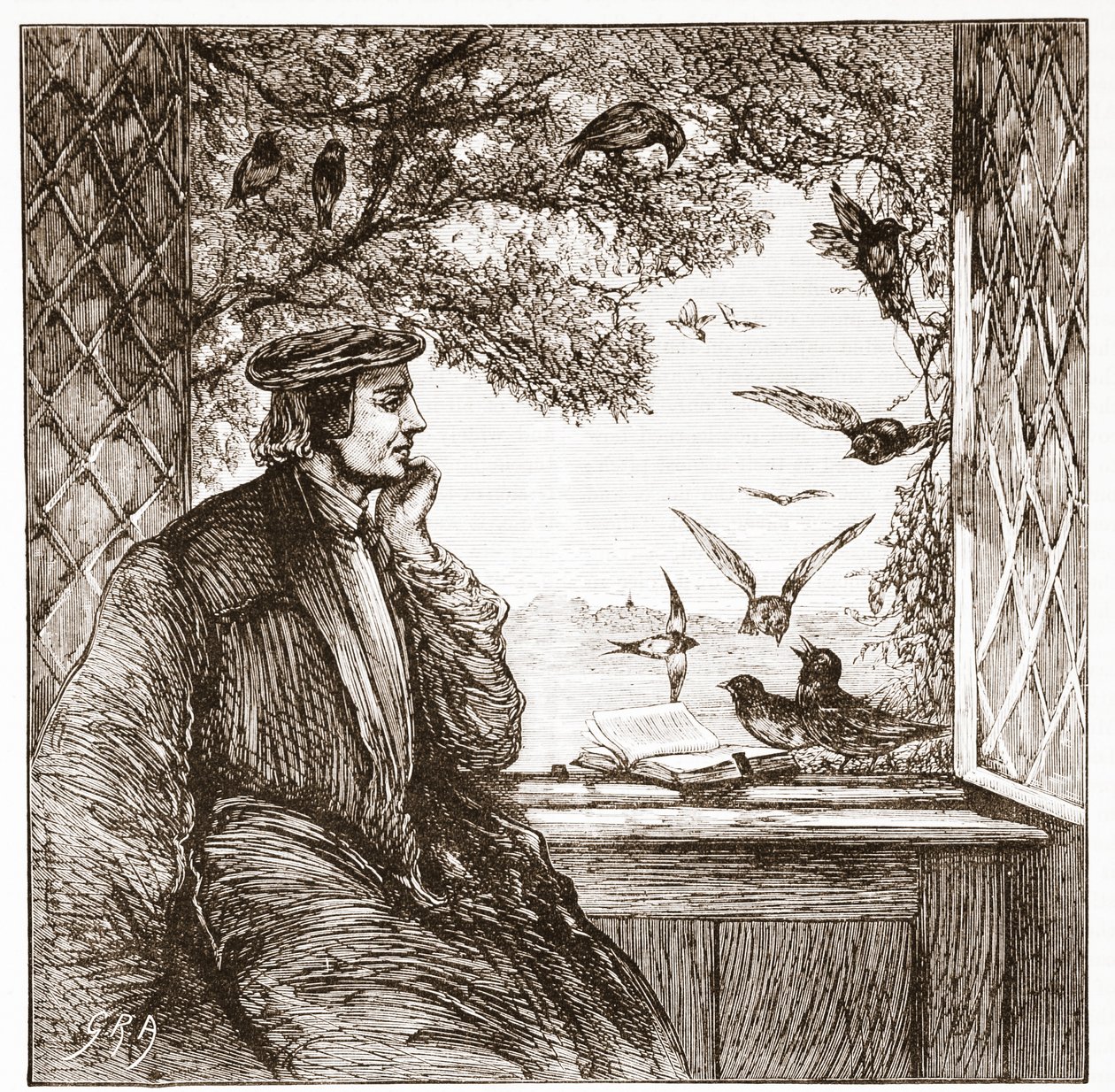Luther av Coburg Castle: The Diet of Jackdaws, illustrasjon fra The History of Protestantism av James Aitken Wylie (1808-1890), pub. 1878 av English School