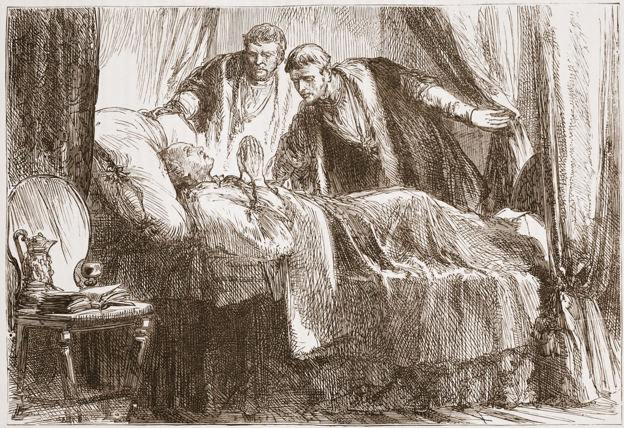 Luther på dødsleiet, illustrasjon fra The History of Protestantism av James Aitken Wylie (1808-1890), pub. 1878 av English School