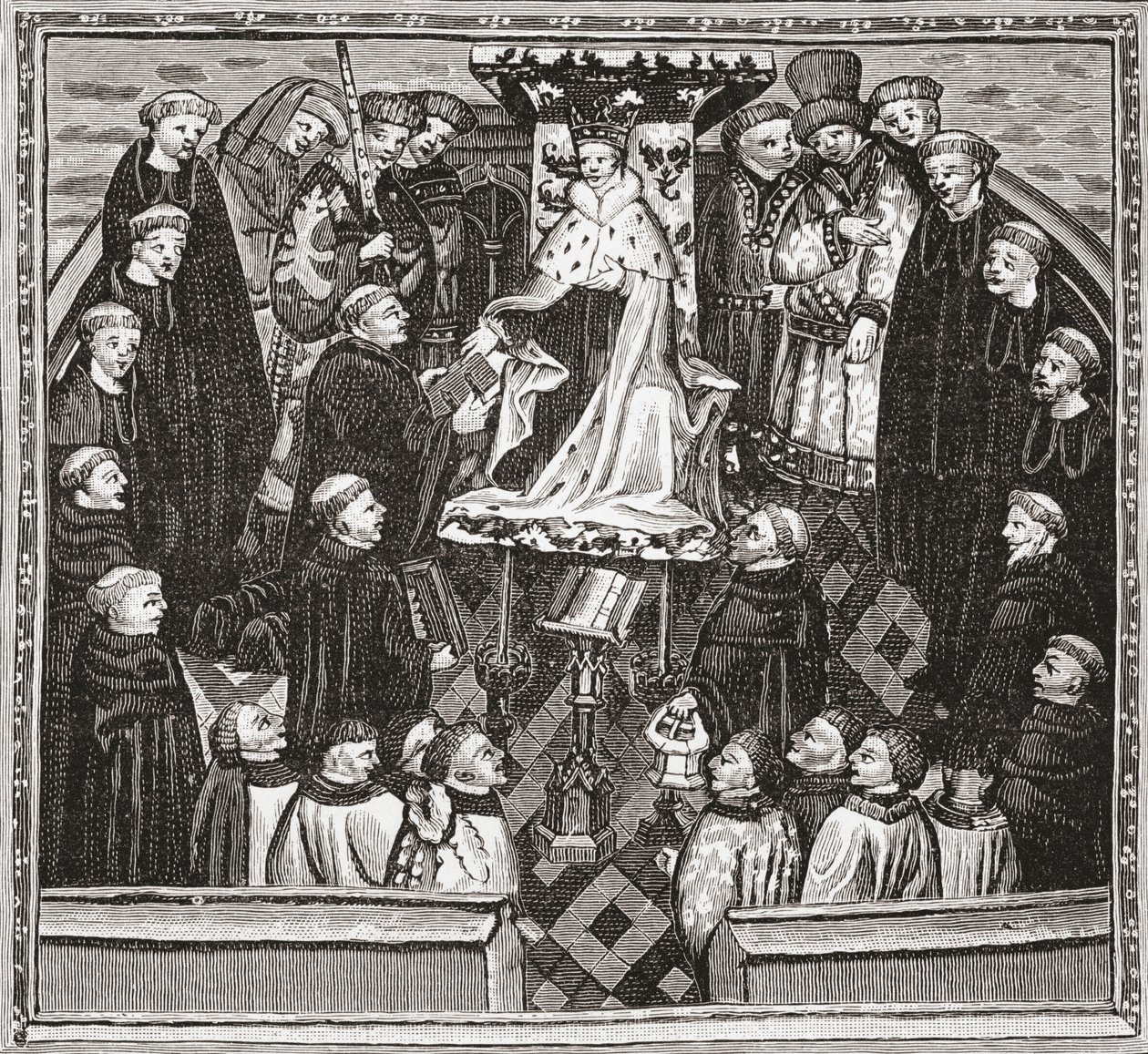 Lydgate presenterer boken sin til kong Henry V, fra 